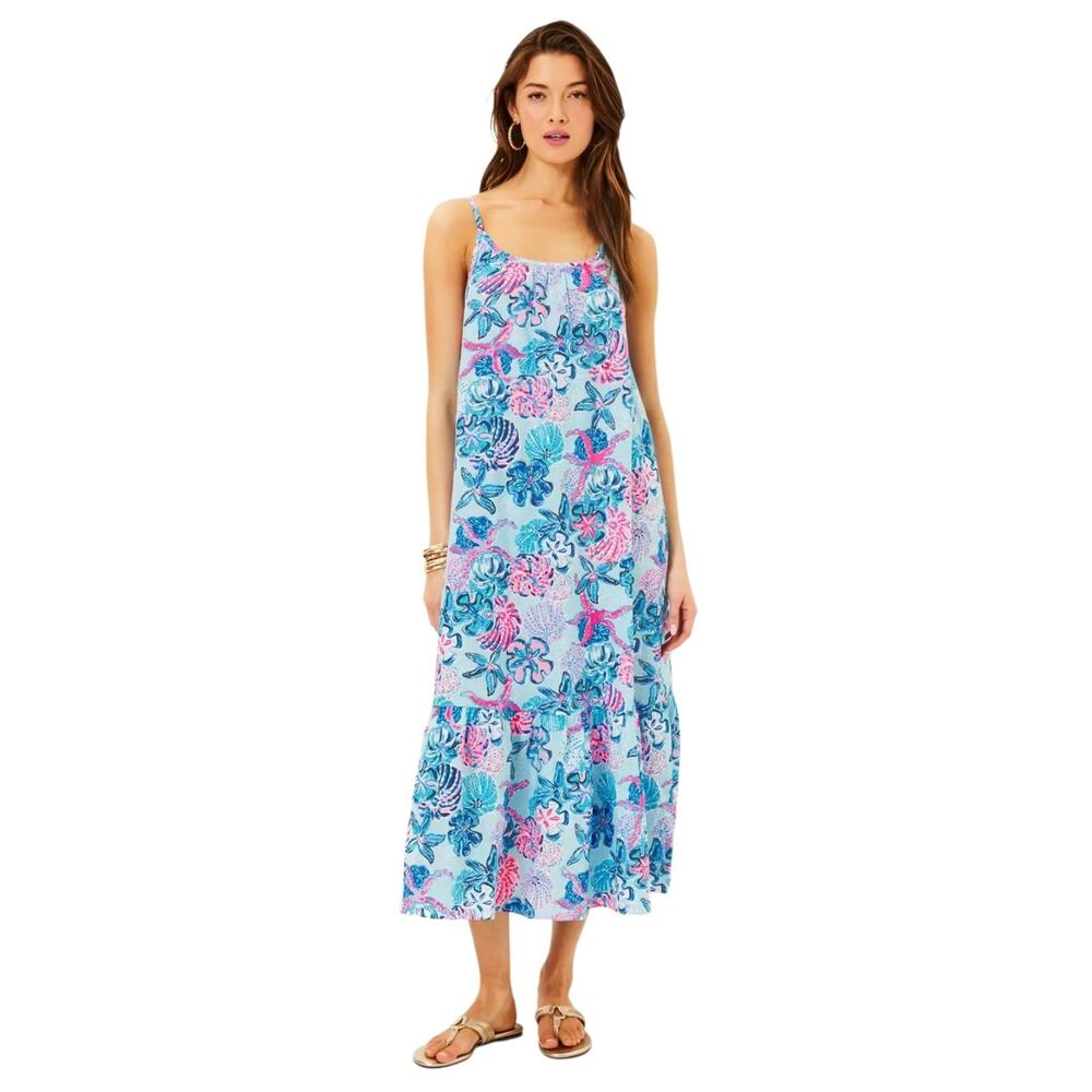 Lilly Pulitzer Amerie Linen Midi Dress XS/S* Blue Multi Bahama Beachcomber NWT